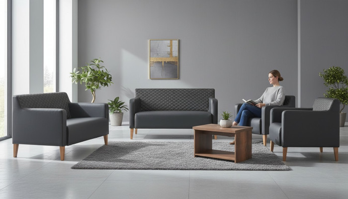 Office set 5-piece Black 2x 2-seater 2x Armchair Brown Coffee table