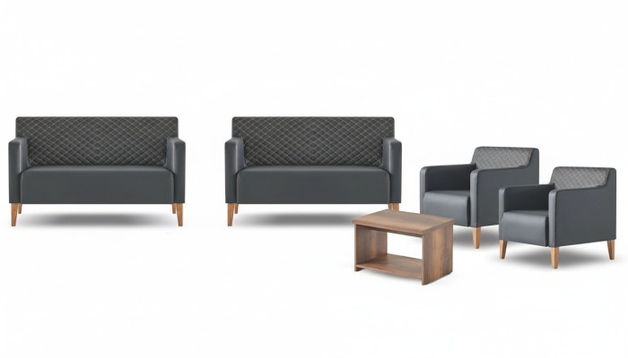 Office set 5-piece Black 2x 2-seater 2x Armchair Brown Coffee table