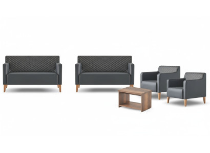 Office set 5-piece Black 2x 2-seater 2x Armchair Brown Coffee table