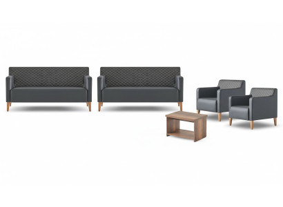 Office set 5-piece Black 2x 3-seater 2x Armchair Brown Coffee Table