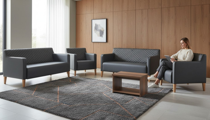 Study Room Set 5-piece Black 3-Seater Sofa 2-Seater Sofa 2x Armchairs Coffee Table