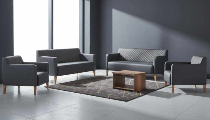 Study Room Set 5-piece Black 3-Seater Sofa 2-Seater Sofa 2x Armchairs Coffee Table