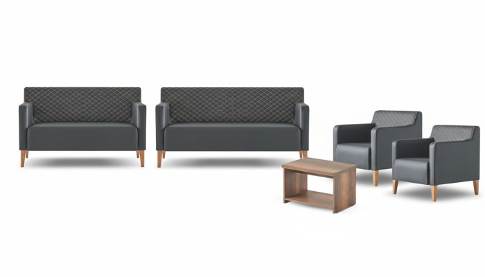 Study Room Set 5-piece Black 3-Seater Sofa 2-Seater Sofa 2x Armchairs Coffee Table