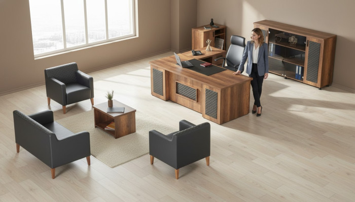Black-brown study set desk sideboard sofa armchair
