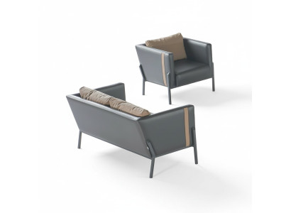 Home office seating furniture luxurious gray leather 2-seater elegant armchair