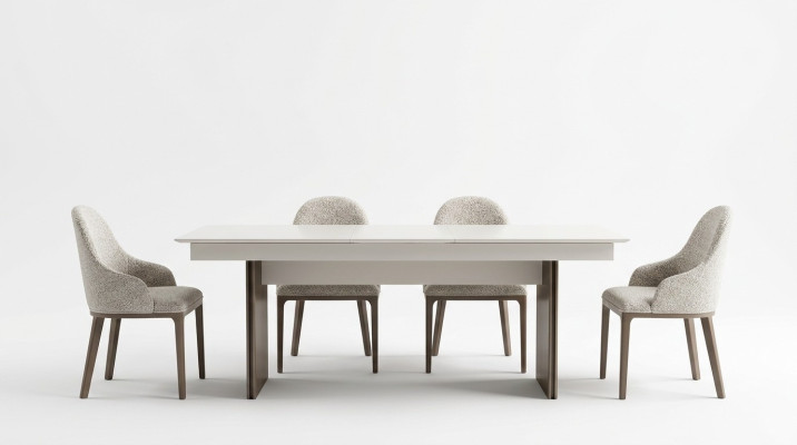 Stylish kitchen furniture designer dining table 4x fabric chairs elegant sideboard