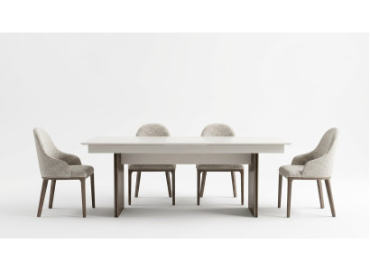 Stylish kitchen furniture designer dining table 4x fabric chairs elegant sideboard