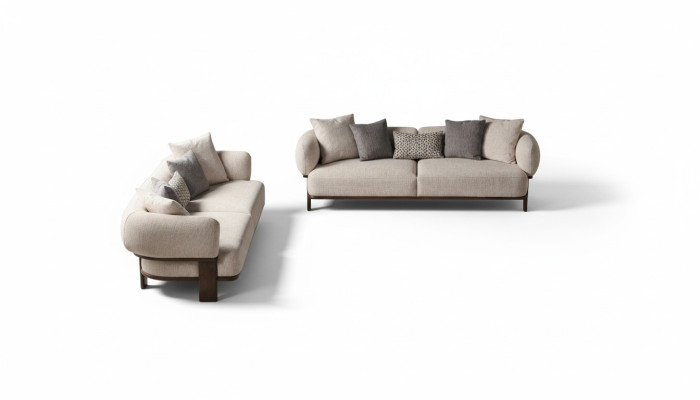 Light beige modern sofa set living room 2x three-seater upholstered sofas