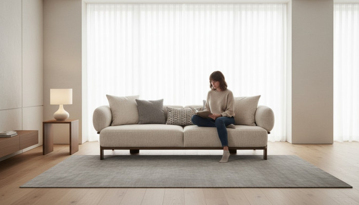 Modern gray three-seater sofa for luxury living room decoration