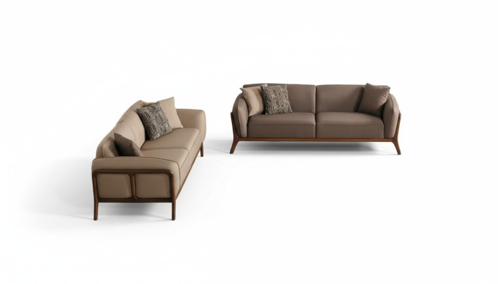 Stylish Beige Three-Seater Living Room Upholstered Sofa Set Furniture