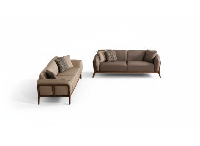 Stylish Beige Three-Seater Living Room Upholstered Sofa Set Furniture