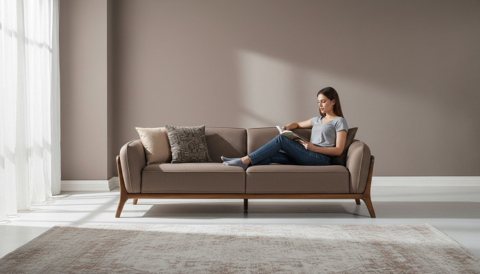 Elegant 3-seater brown sofa for the living room