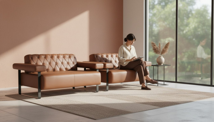 Brown Chesterfield leather sofas stainless steel original modern 2-seater button