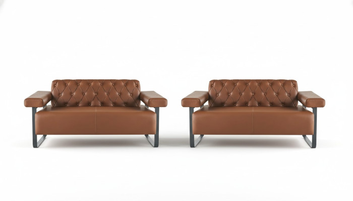 Brown Chesterfield leather sofas stainless steel original modern 2-seater button