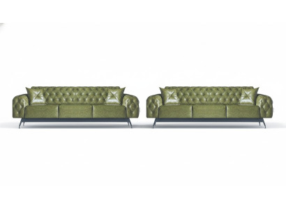 Chesterfield sofa sets, 3-seater sofas, green, classic cushions
