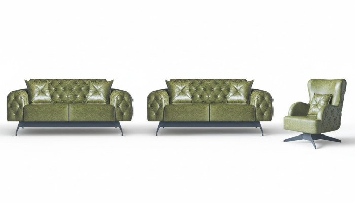 Chesterfield Sofa Set 3-Seater 2-Seater Leather Wood Armchair Green Classic