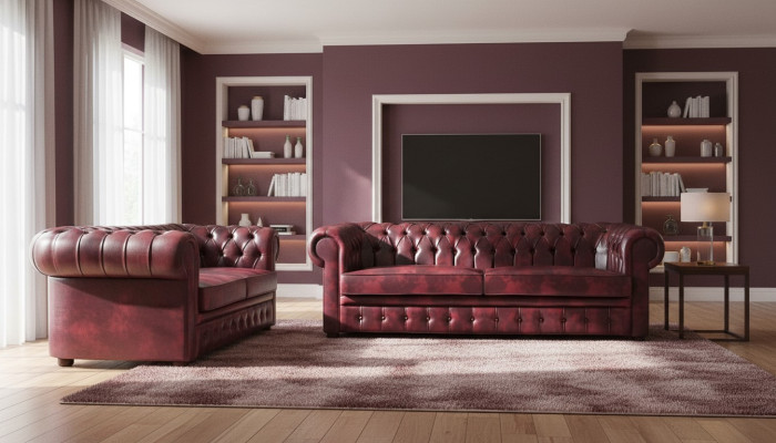 Seating Furniture Sofa Set 3-Seater 2-Seater Bordeaux Couch Chesterfield Buttons