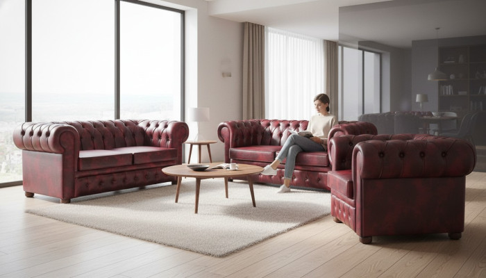 Leather sofas Chesterfield sofas 2-seater armchair Bordeaux classic leather