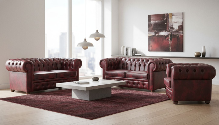 Leather sofas Chesterfield sofas 2-seater armchair Bordeaux classic leather
