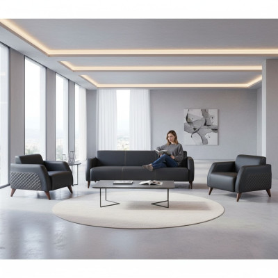 Seating furniture 3-seater 2x armchair black reclining chair couch set modern leather