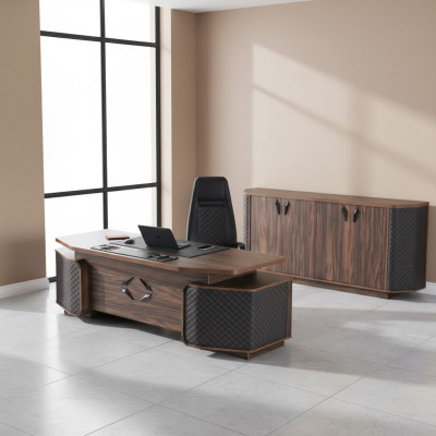 Home office set: office table, office chair, sideboard, black, brown, executive chair