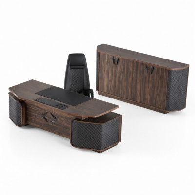 Home office set: office table, office chair, sideboard, black, brown, executive chair