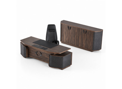 Home office set: office table, office chair, sideboard, black, brown, executive chair