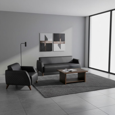 Sofa Set Leather Sofa Black 3-Seater Armchair Brown Modern Leather Coffee Table