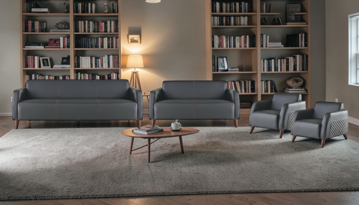 Complete set seating furniture 3-seater 2-seater armchair black genuine leather wood