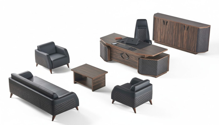 Home office set complete: sofas, desk, sideboard, office couch, leather