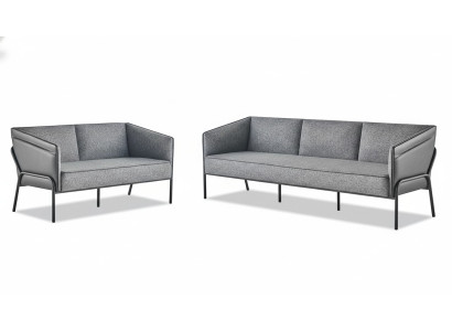 Modern sofa set 3-seater 2-seater gray textile leather stainless steel couch