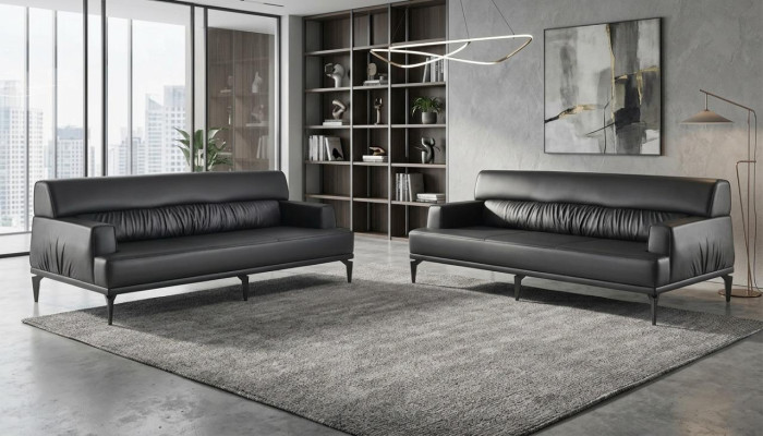 Sofas Leather Sofa Set Black 3-Seater Three-Seater Leather Sofas Couch Modern