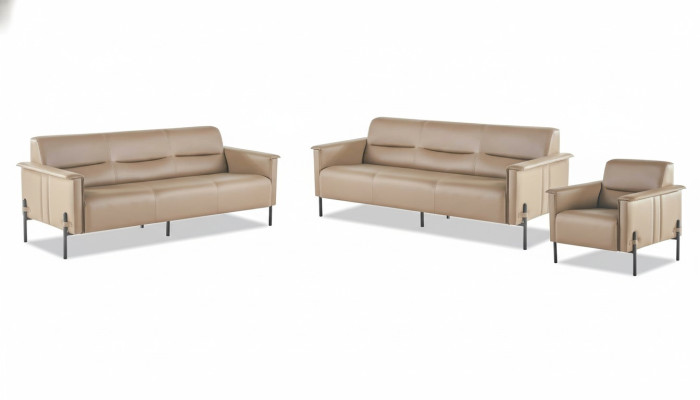 Beige leather sofas stainless steel set 3-seater armchair modern leather wood couch
