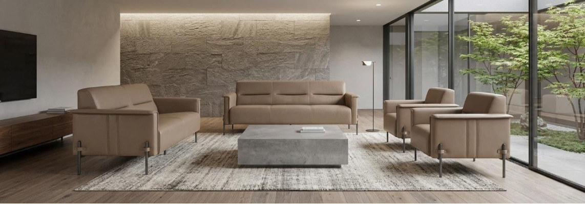 Complete modern sofa set 3-seater 2-seater armchair beige leather sofa wood
