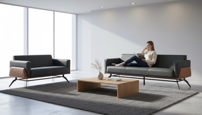 Sofa set black brown leather sofas seating furniture 3-seater 2-seater couches