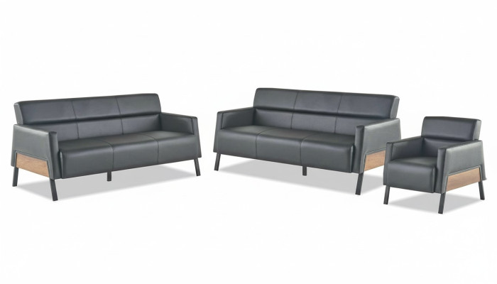 3-seater sofas, armchair, black, modern seating furniture, sofa set, leather sofas, wood
