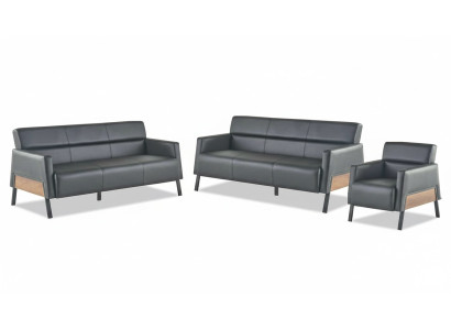 3-seater sofas, armchair, black, modern seating furniture, sofa set, leather sofas, wood