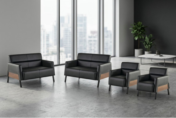 Leather seating set leather sofa 2-seater armchair modern black stainless steel