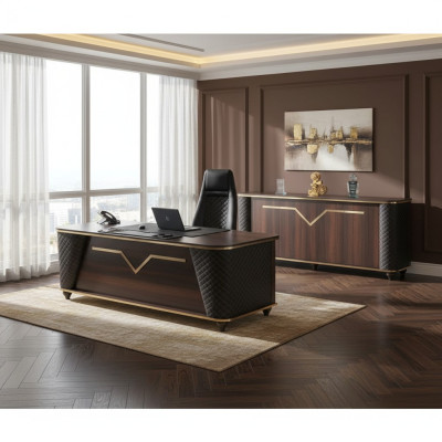 Complete desk office chair sideboard brown black study
