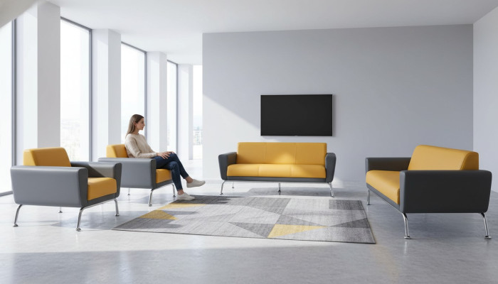 Leather sofas Yellow Gray Sofa Set 3-seater 2-seater Armchair