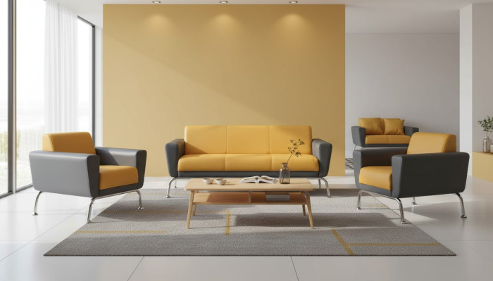 Leather sofas Yellow Gray Sofa Set 3-seater 2-seater Armchair