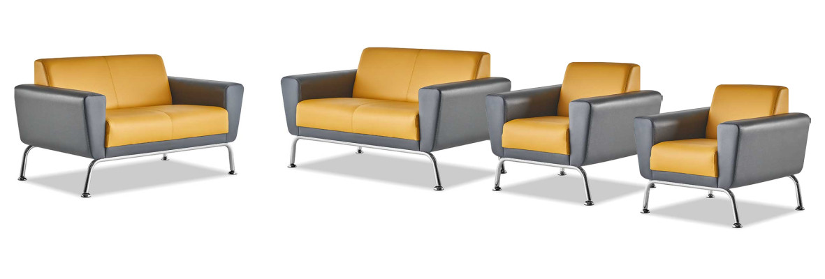Complete Set 2-seater Armchair Yellow Gray Stainless Steel Leather Sofas Sofa Set