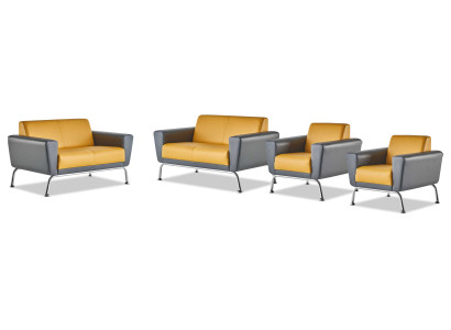 Complete Set 2-seater Armchair Yellow Gray Stainless Steel Leather Sofas Sofa Set