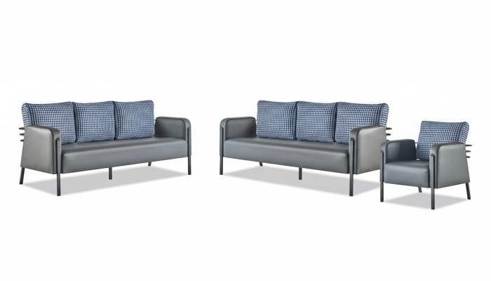 Sofa set grey blue leather sofa 3-seater armchair modern 1-seater leather textile