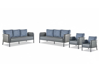 Sofas Upholstery Stainless Steel Leather Sofa Set 3-Seater Armchair Gray Blue Fabric