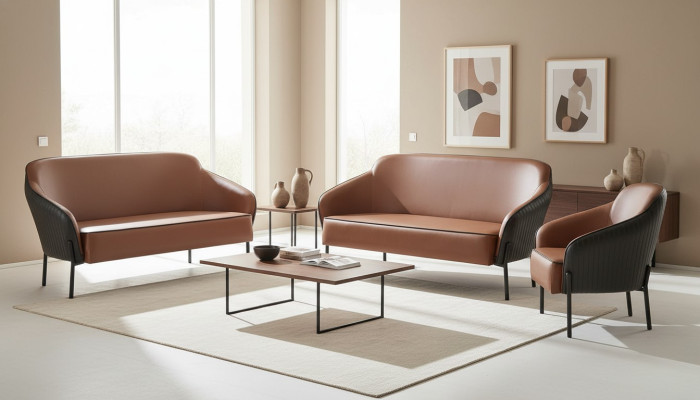Leather sofa set stainless steel set 2-seater armchair brown black leather sofas