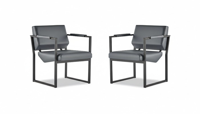 Office Chair Set, Armchair, Black Recliner, Modern 1-Seater, Leather, Stainless Steel