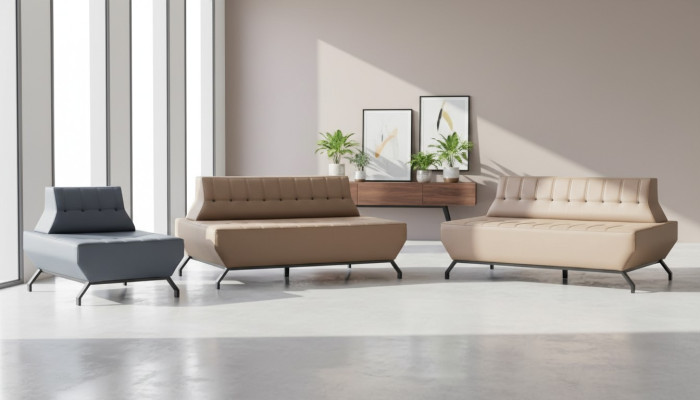 Sofa set Deco leather sofas set beige 2-seater gray armchair sofa set