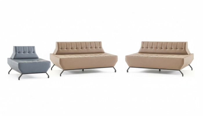 Sofa set Deco leather sofas set beige 2-seater gray armchair sofa set