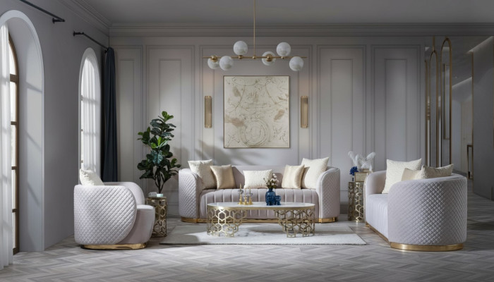 Beige fabric 3-seater sofa modern design